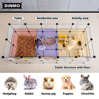 DINMO Guinea Pig Cages with Floor, Puppy Playpen, Small Animal Playpen for Rabbit, Bunny, Ferret, Hedgehog, DIY, Expanded, Portable, Exercise Fence, 61.2 x 24.8 x 24.8inch - style: Plastic-28 panels