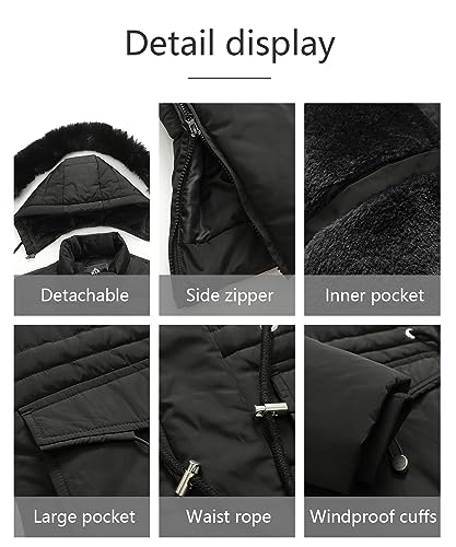 MOERDENG Women's Long Winter Puffer Coat Waterproof Warm Maxi Down Jacket Faux Fur Removable Hood Parka - color: Black, size: X-Large