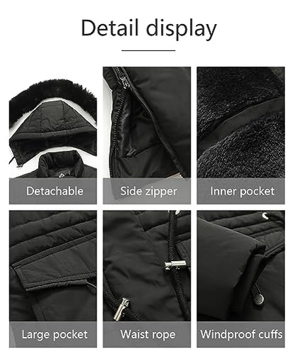 MOERDENG Women's Long Winter Puffer Coat Waterproof Warm Maxi Down Jacket Faux Fur Removable Hood Parka - color: Black, size: 3X-Large