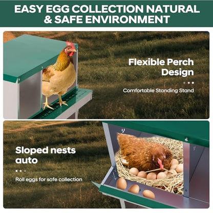 GarveeLife Chicken Nesting Box, 6 Compartments Nesting Box for Chickens, Two-Tier Galvanized Steel Chicken Egg Laying Box with Large Vented Holes Wall Mounting for Easy Egg Collection - color: Green | 6 Compartments