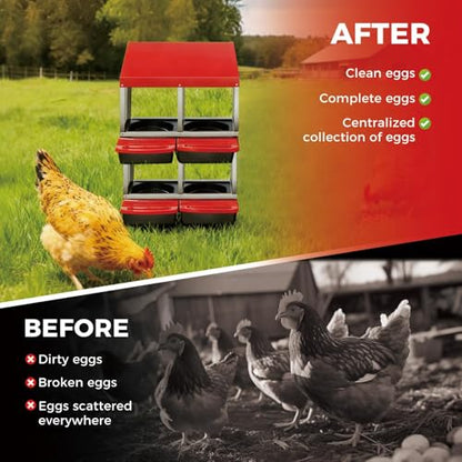 2-Tier Chicken Nesting Boxes, 4 Compartment Metal Stainless Steel Chicken Laying Boxes with Removable Roll-Away Trays, Vented Holes & 2-in-1 Perch for Chickens Ducks Birds Red - color: Red, size: 2-Tier 4 Compartment