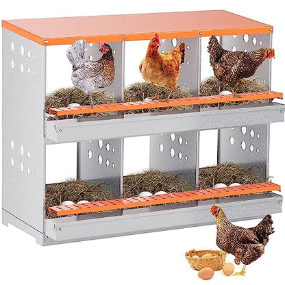 Chicken Nesting Box, 6 Compartment Metal Nesting Boxes for Chickens Laying Eggs, Rust Proofed Nest Box with Roll Away Egg Collection Laying Box for Chicken Coop