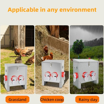 Automatic Poultry Chicken Feeder No Waste Metal Large Capacity 30 lbs Feeders for Chickens Ducks, Geese Bantams Pheasants Coop Weatherproof (4-Port) - size: 4-Port