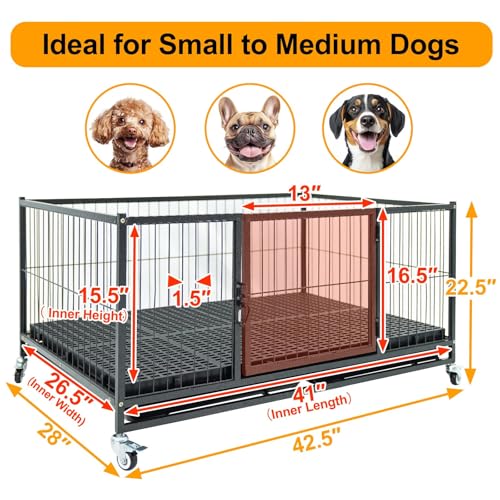 Homey Pet 43'' Whelping Box for Dogs and Puppies, Taller Heavy Duty Dog Whelping Box Puppy Playpen with 4 Wheels, Front Door, Top Open, Stackable Metal Dog Crate Cage Kennel Indoor
