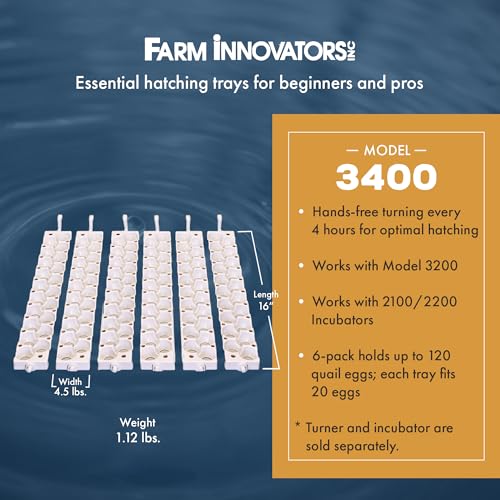Farm Innovators 6 Pack Quail Rails - 20 Spot Small Egg Trays Only, Fits up to 120 Eggs Total - Compatible with Model 3200 Automatic Egg Turner