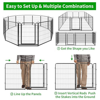 Kfvigoho Dog Playpen Outdoor Extra Wide 12 Piece Panels Heavy Duty Anti-Rust Coating-Strengthened Dog Fence 40" Height with Doors Portable for RV Camping Yard, Total 32FT, 79 Sq.ft, Snowy Black - style: 32"W x 40"H