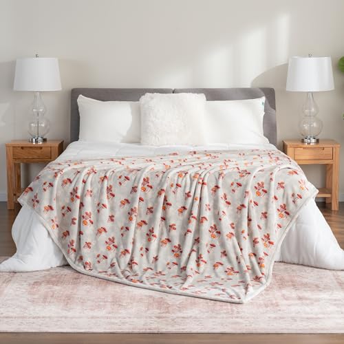 Berkshire Blanket-Classic Heavyweight Warm Soft Printed VelvetLoft® Plush Blanket, King Size Soft Fuzzy Blanket for Couch Sofa Bed, Mushroom Field Grey, 90in x 108in - color: Mushroom Field Grey, size: King/Cal King