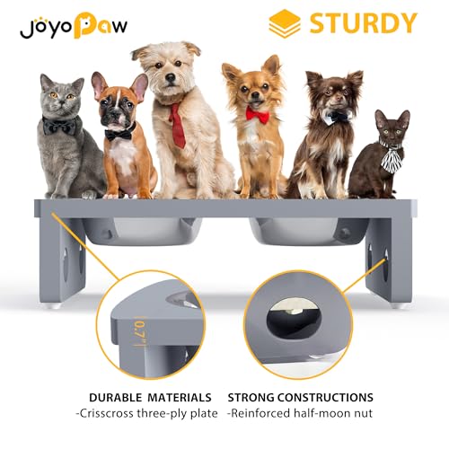 Elevated Dog Bowls, Bamboo Raised Dog Bowl for Dogs, with 2 Stainless Steel Bowls (Grey, Small: 4'' Tall-20oz Bowl) - color: Grey, size: Small: 4'' Tall-20 oz Bowl