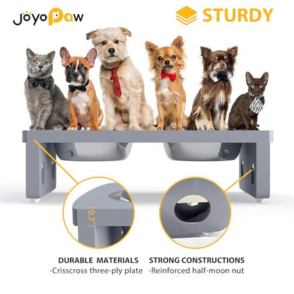 Elevated Dog Bowls, Bamboo Raised Dog Bowl for Dogs, with 2 Stainless Steel Bowls (Grey, Small: 4'' Tall-20oz Bowl) - color: Grey, size: Small: 4'' Tall-20 oz Bowl
