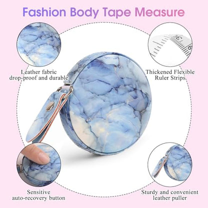Retractable Mini Tape Measure, Auto-Retract, Premium Leather Tape Measure, Dual-Sided Ruler, Ideal for Fabric Cutting, Body Measurements, and Handicrafts (Light Blue Marble) - color: Light Blue Marble