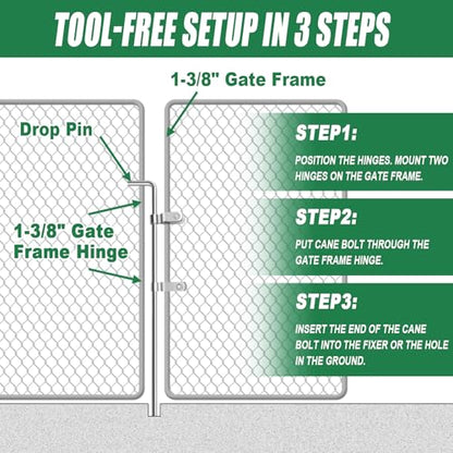 Chain Link Gate Drop Rod Kit 1-3/8" x 32" Cane Bolt for Single or Double Gate, Heavy Duty Galvanized Steel Ground Latch Fence Drop Pin with Extra 2 Gate Frame Hinges(1 Pack) - size: 1-3/8" × 32" (1 PACK)