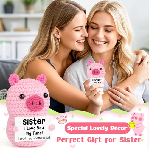 GevGuxLuo Sister Birthday Gifts for Women,Handmade Mini Funny Pink Pig Animals for Sisters in Law, I Love You Sisters Mothers Day Birthday Graduation Gifts for Sister Friend Girls - style: Sister