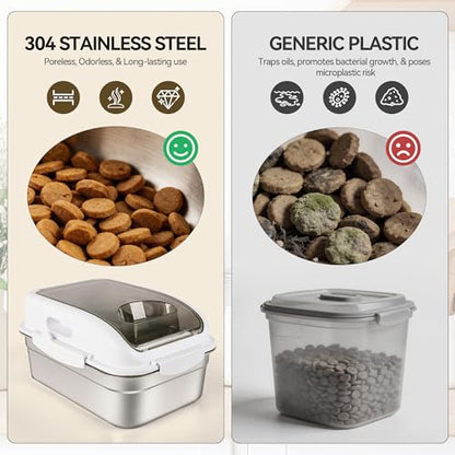 ALL FOR PAWS 304 Stainless Steel Dog Food Container, Cat Food Storage Container with Scoop, Airtight Metal Pet Food Storage Bin to Keep Food Fresh, Mouse Proof Small Storage Bin Fits Up To 11 Lbs