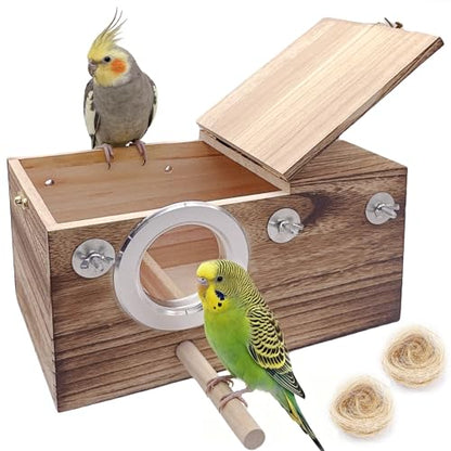 Tfwadmx Large Parakeet Nesting Box, Bird Nest Breeding Box, Wood Parrot Nest Box with Perch Bird Cage House for Cockatiel Lovebirds Budagie Canary Finch (XL) - color: XL-Brown