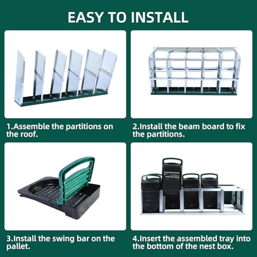 Chicken Nesting Box, 2-Tier Chicken Laying Boxes for Hens, 10 Compartments Chicken Laying Box, 10 Room Metal Nesting Boxes for Chicken, Roll Away Nest Box with Lid Cover to Protect Eggs, 10 Hole Green