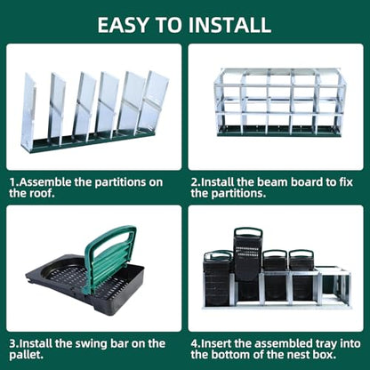 Chicken Nesting Box, 2-Tier Chicken Laying Boxes for Hens, 10 Compartments Chicken Laying Box, 10 Room Metal Nesting Boxes for Chicken, Roll Away Nest Box with Lid Cover to Protect Eggs, 10 Hole Green