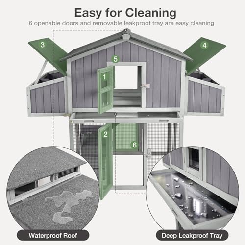 Large Chicken Coop - Unique Folding Design for Easy to Set Up - Chicken House for Outdoor with Two Nesting Box, Leakproof Pull-on Tray, and UV-Resistant Roof Panel