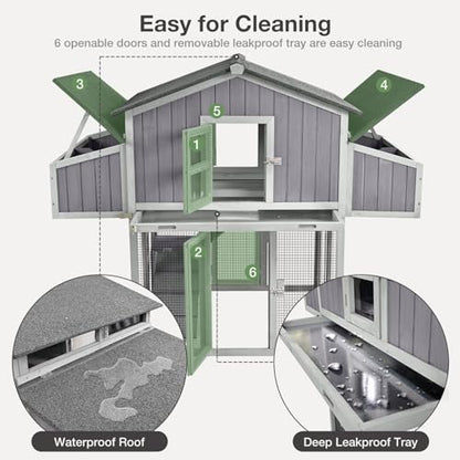 Large Chicken Coop - Unique Folding Design for Easy to Set Up - Chicken House for Outdoor with Two Nesting Box, Leakproof Pull-on Tray, and UV-Resistant Roof Panel