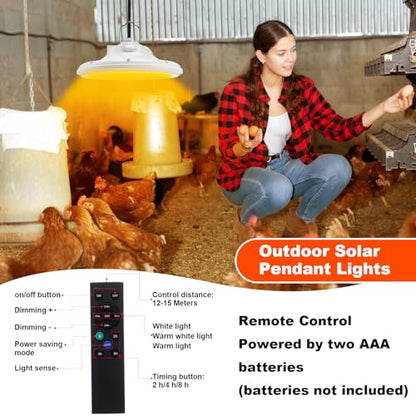 2 Set 2 in 1 Solar Chicken Coop Shed Pendant Light with Time Rechargeable Solar Hanging Pendant Heating lamp Waterproof Light for Barn Greenhouse Gazebo Patio Poultry Pet House(White)