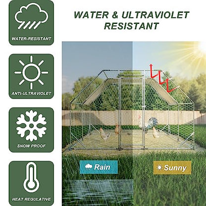 10ft x13ft Galvanized Walk in Chicken Coop, Large Metal Chicken Run Pen with Waterproof UV Roof Cover, Outdoor Chicken House Coop for Backyard Chickens Ducks Quail Rabbits