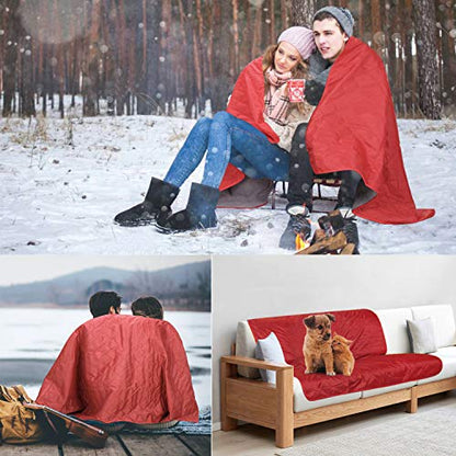 Waterproof Warm Fleece Outdoor Blanket Extra Large Lightweight Portable with Carry Bag for Stadium, Picnic, Camping, Beach, Dogs, Sofa - color: Red