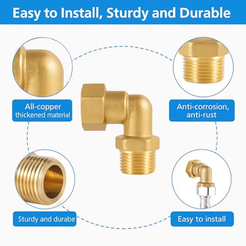 2-Pack Clawfoot Tub Faucet Elbow Adapter Installation Kit, 1/2" IPS Female to 1/2" IPS Male Connector, Brass 90-Degree Water Line Fittings for Bathtub or Shower, 1 Pair - size: 2 Gold