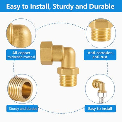 2-Pack Clawfoot Tub Faucet Elbow Adapter Installation Kit, 1/2" IPS Female to 1/2" IPS Male Connector, Brass 90-Degree Water Line Fittings for Bathtub or Shower, 1 Pair - size: 2 Gold