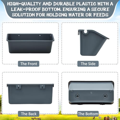 Wenqik 10 Pack Chicken Feeder Waterer Hanging Goat Feeders, 5 Quart Fence Mount Poultry Feed Troughs with Metal Clips and Screws, Livestock Feed Buckets for Sheep Duck Coop, Farm, Geese (Dark Gray) - color: Dark Gray