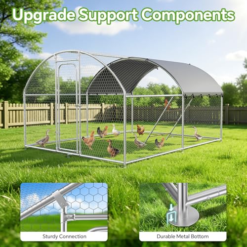 Large Metal Chicken Coop with Roosting Perch,Waterproof and UV-Resistant Cover,Outdoor Walk-in Cage Hen House for Yard Farm Duck Chicken Run Dome Roof (10’ W x 13.2’ L x 6.4’ H) - size: 157.5"L x 119.0"W x 77.2"H