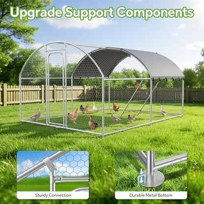 Large Metal Chicken Coop with Roosting Perch,Waterproof and UV-Resistant Cover,Outdoor Walk-in Cage Hen House for Yard Farm Duck Chicken Run Dome Roof (10’ W x 13.2’ L x 6.4’ H) - size: 157.5"L x 119.0"W x 77.2"H