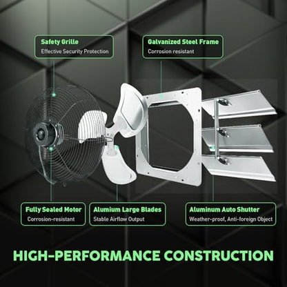 YOZON 12" Shutter Exhaust Fan with Speed Controller, Wall Mounted Wall Exhaust Fan, Automatic Shutter, High Speed, 1130CFM, Vent Fan for Garage, Greenhouse, Shed, Chicken Coop and Workshop - Silver - size: 12 INCH Silver