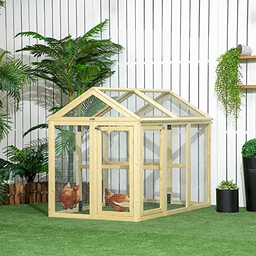 PawHut Chicken Run, Wooden Large Chicken Coop, Combinable Design with Perches & Doors for Outdoor, Backyard, Farm, 4.6' x 2.8', Nature Wood - color: Natural Wood