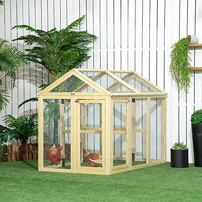 PawHut Chicken Run, Wooden Large Chicken Coop, Combinable Design with Perches & Doors for Outdoor, Backyard, Farm, 4.6' x 2.8', Nature Wood - color: Natural Wood