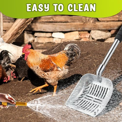 Willinglong 48 Inch Metal Chicken Coop Pooper Scooper (16 to 48 Inch) Long Handle Scooper with Detachable Stainless Steel Long Handle Gloves Accessory for Cleaning Chicken Coop(Silver) - color: Silver