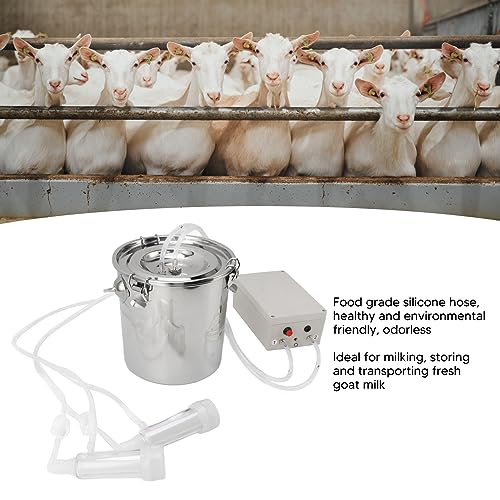 Goat Milking Machine Electric Suction Pulsation Vacuum Portable Milker Pump Stainless Steel with Food Grade Silicone Hose for Farm and Home Use (5L) - size: 5L