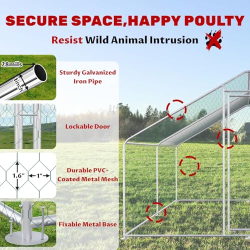 Large Chicken Coop Walk-in Metal Poultry Chicken Run Pen Rabbits Habitat House Spire Shaped Coop with Waterproof and Anti-UV Cover for Outdoor Backyard Farm Use(Steeple 2 Room) - size: 156"L x 118"W x 78"H