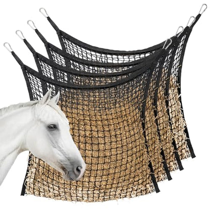 4 PCS Slow Feed Hay Net for Horses, Large Capacity Hay Bags for Horses Goats Sheep Donkey Trailer Full Day Feeding, Easy to Fill and Hang, Black, 35 x 31 Inch - size: 4PCS