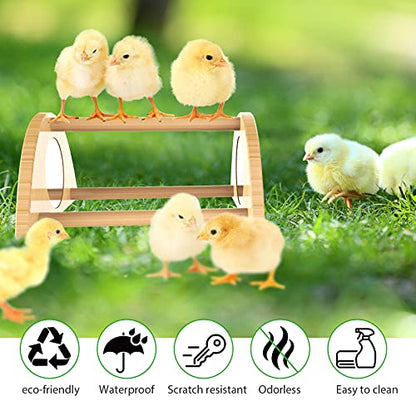 Mini Chick Perch with Mirror, Strong Bamboo Roosting Bar for coop and brooder, Training Perch for Baby Chicks, El Pollitos, La Pollita, Easy to Assemble and Clean, Fun Toys for Chick