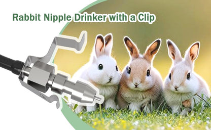 15pcs Stainless Steel Rabbit Watering Nipples Metal with Cage Rodent Waterering System (Grey, Large)