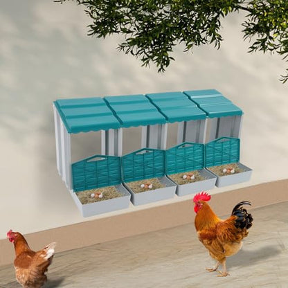 Chicken Nesting Boxes, 4 Compartment Nesting Boxes for Laying Eggs, Roll Away Nesting Box Egg Collection Tray, Wall Mount Poultry Roll Away Chicken Laying Boxes (Green) - color: 4 Compartment Nesting Boxes (Green)