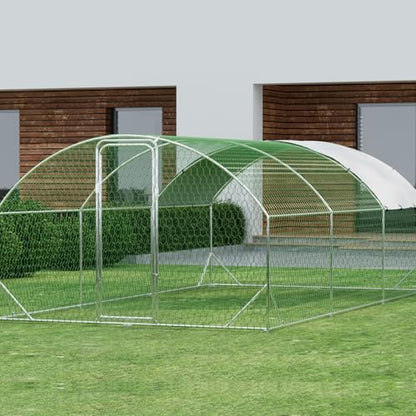 IDEALHOUSE Walk-in Chicken Run with Cover, Metal Outdoor Poultry Enclosure, 20 ft L x 10 ft W x 6.6 ft H, Waterproof and UV Cover, Spire Roof Design, for Yard and Farm Chickens Ducks - size: 19.7 ft L x 9.8 ft W x 6.6 ft H