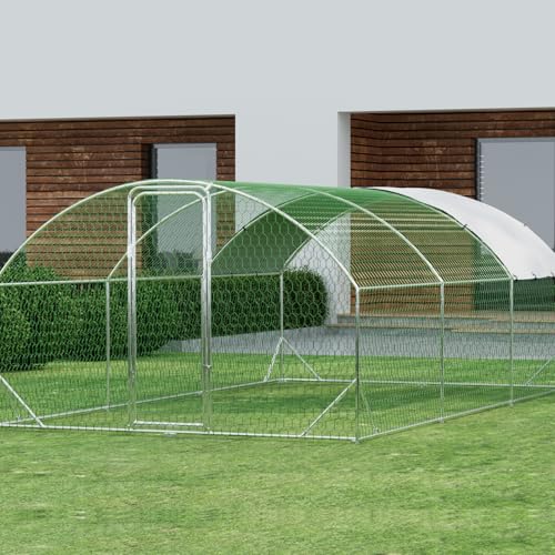 IDEALHOUSE Walk-in Chicken Run with Cover, Metal Outdoor Poultry Enclosure, 20 ft L x 10 ft W x 6.6 ft H, Waterproof and UV Cover, Spire Roof Design, for Yard and Farm Chickens Ducks - size: 19.7 ft L x 9.8 ft W x 6.6 ft H