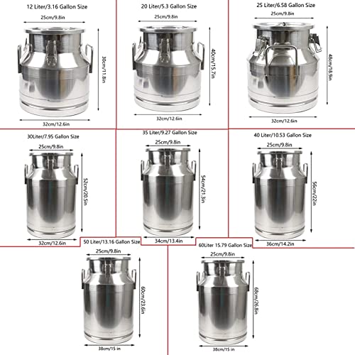 12-60L Milk Can 304 Stainless Steel Milk Transport Can Milk Bucket Wine Pail Barrel Tea Canister Tote Jug with Sealed Lid Heavy Duty Liquid Storage Container,20L,50L(13.16 Gallon)