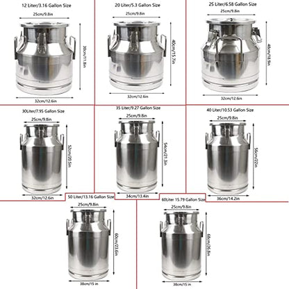 12-60L Milk Can 304 Stainless Steel Milk Transport Can Milk Bucket Wine Pail Barrel Tea Canister Tote Jug with Sealed Lid Heavy Duty Liquid Storage Container,20L,50L(13.16 Gallon)