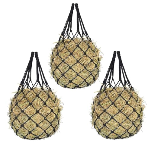 Hay Net for Horses,Slow Feed Hay Bag for Horses Goat Sheep,Hanging Hay Feeder Bag for Horses Stable Stall Paddock Rest Toy (3 Black) - color: 3 Black
