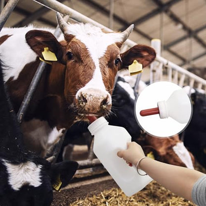 Screw Nipple Calf Feeding Device 2 Quart, Calf Feeding Bottle with Rubber Nipple & Cap, Handle Milk Pot Calf Feeding Supplies