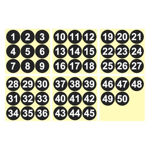 PATIKIL 1 to 50 Number Stickers 2 Inch, Consecutive Vinyl Round Labels Self-Adhesive Dot Colored Decals for Inventory Classification Storage Box Organizing, Black - color: Black, size: 2 Inch