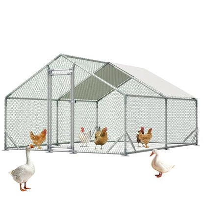 Metal Chicken Coop 13×10×6.56FT,Chicken Run Pen with Spire Roof,Water-Proof and UV-Proof Cover,Secure Mesh Walk-in Hens Fence with Lockable Door,Poultry Cage for Small Animal Like Hens,Ducks,Rabbits - size: 156.0"L x 79.0"W x 79.0"H