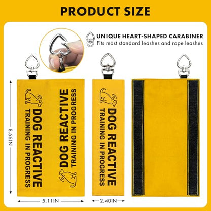 Dog Reactive Leash Wrap, Training in Progress Yellow Warning Sleeve with Heart Snap Hook, Highly Visible Lead Cover for Nervous & Anxious Pets, Durable Double-Sided Canvas - color: Dog Reactive