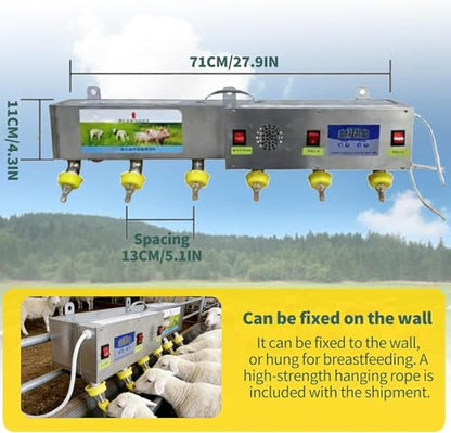 Automatic Stainless Steel Piglet Feeder - 6-Nipple Universal Suckling Machine with Sound Simulation & Constant Temperature for Healthy Lambs and Growing Piglets